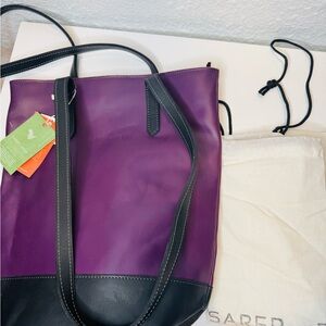 Purple and Black Leather Tote